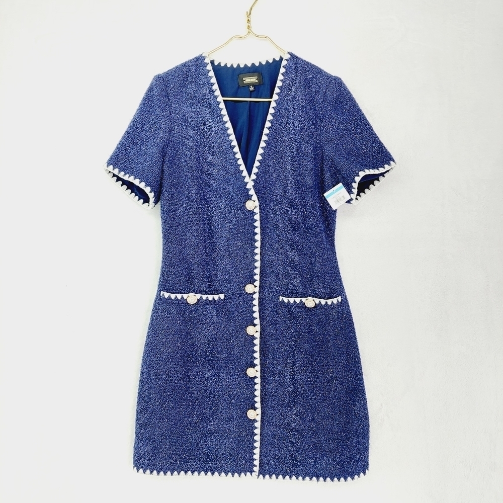 NEW Alexia Admor Blue & White Short Sleeve Dry Clean Button Up Dress 1747